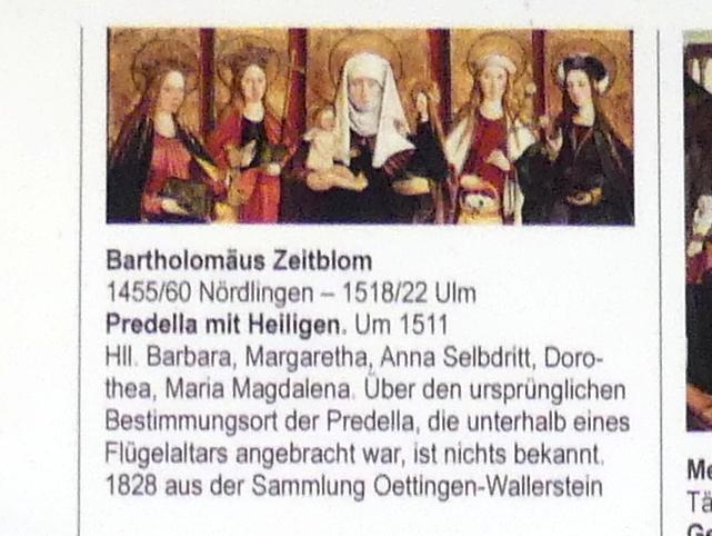 Bartholomäus Zeitblom (1485–1511), Predella mit Heiligen, Augsburg, Staatsgalerie in der ehem. Katharinenkirche, Saal 2, um 1511, Bild 3/3