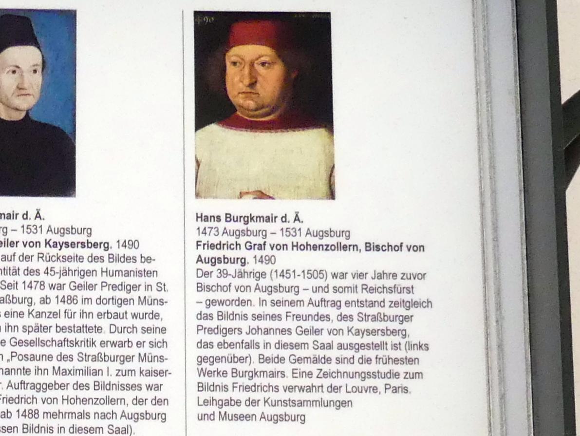 Hans Burgkmair der Ältere (1490–1529), Friedrich Graf von Hohenzollern, Bischof von Augsburg, Augsburg, Staatsgalerie in der ehem. Katharinenkirche, Saal 3, 1490, Bild 3/3