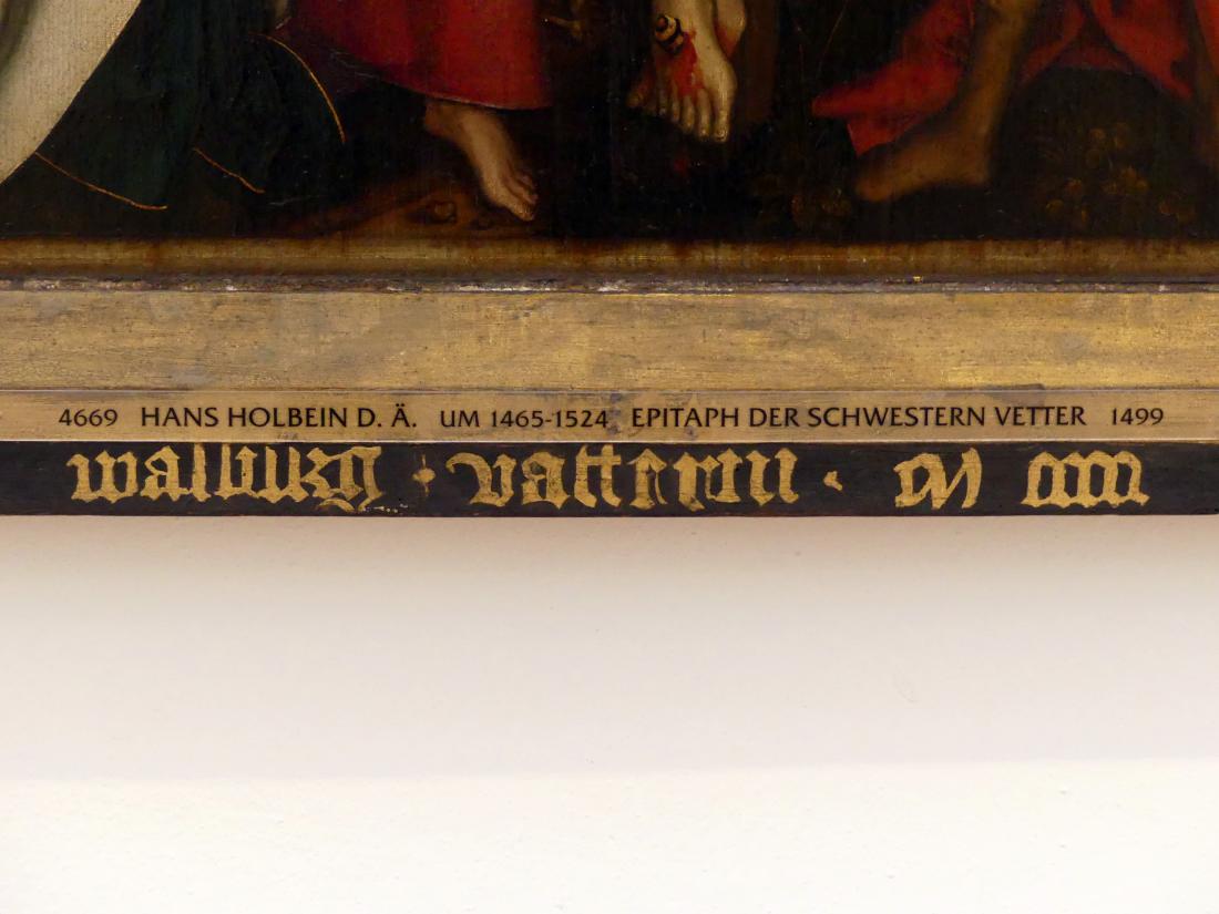 Hans Holbein der Ältere (1493–1520), Epitaph der Schwestern Vetter, Augsburg, ehem. Dominikanerinnenkloster St. Katharina (Kirche 1830 zerstört), jetzt Augsburg, Staatsgalerie in der ehem. Katharinenkirche, Saal 4, 1499, Bild 2/3