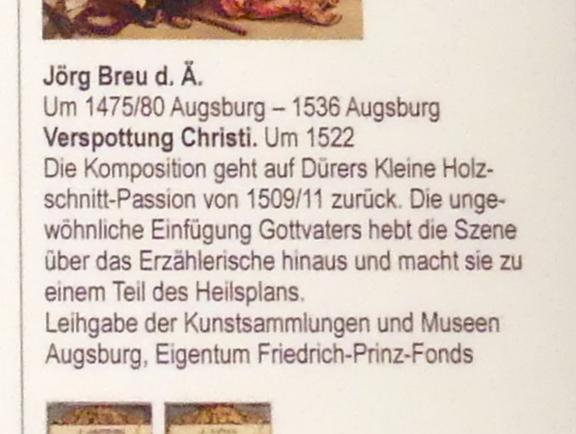 Jörg Breu der Ältere (1501–1534), Verspottung Christi, Augsburg, Staatsgalerie in der ehem. Katharinenkirche, Saal 4, um 1522, Bild 3/3