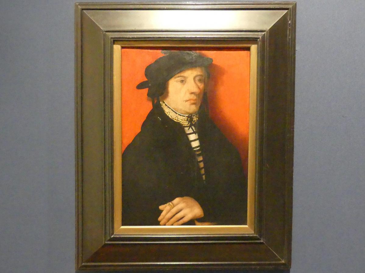 Martin Schaffner (Umkreis) (1512), Brustbild eines Mannes vor rotem Hintergrund, Schwäbisch Hall, Johanniterkirche, Alte Meister in der Sammlung Würth, um 1510–1515, Bild 1/2