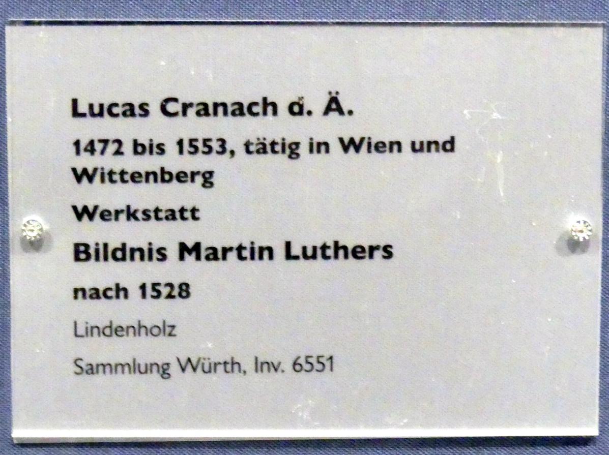 Lucas Cranach der Ältere (Werkstatt) (1515–1550), Bildnis Martin Luthers, Schwäbisch Hall, Johanniterkirche, Alte Meister in der Sammlung Würth, nach 1528, Bild 2/2