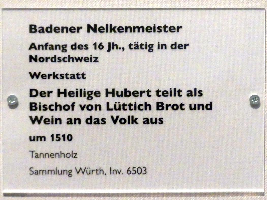 Badener Nelkenmeister (Werkstatt) (1510), Der Heilige Hubert teilt als Bischof von Lüttich Brot und Wein an das Volk aus, Schwäbisch Hall, Johanniterkirche, Alte Meister in der Sammlung Würth, um 1510, Bild 2/2
