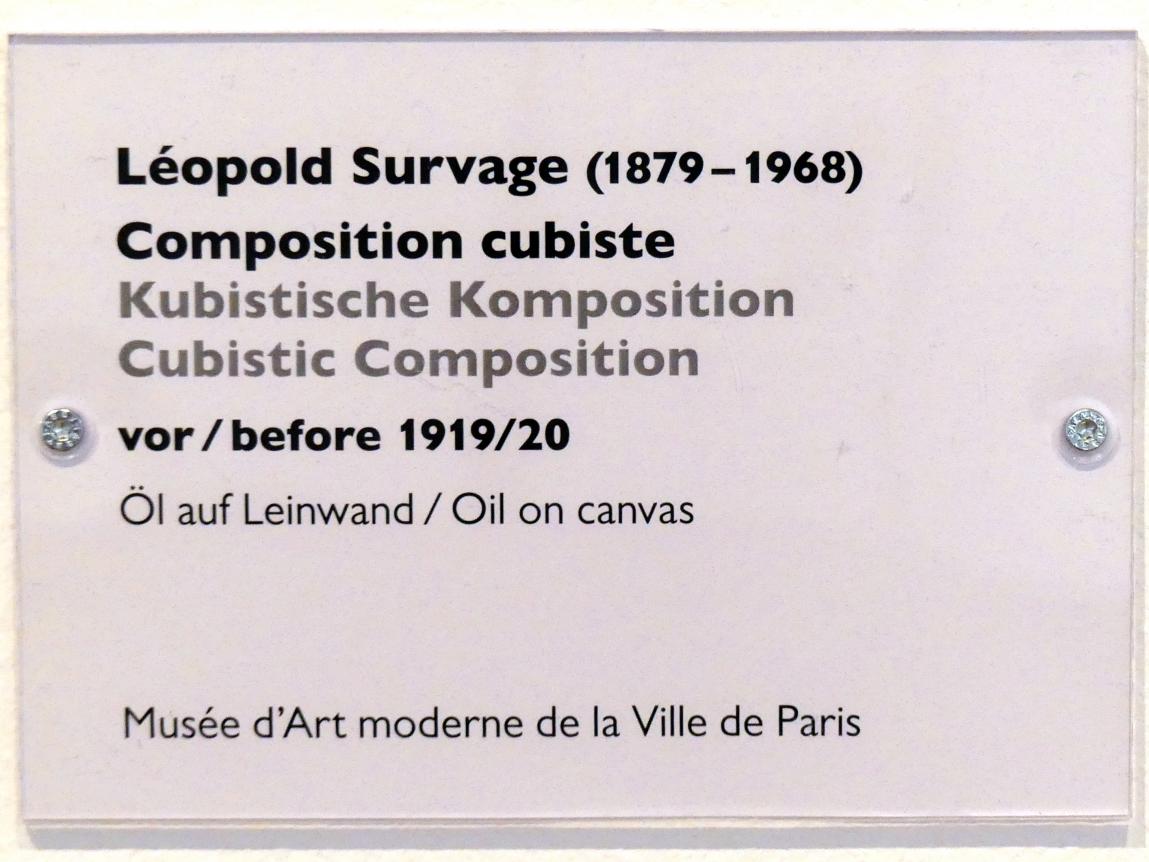 Léopold Survage (1915–1922), Kubistische Komposition, Schwäbisch Hall, Kunsthalle Würth, Ausstellung "Das Musée d'Art moderne de la Ville de Paris zu Gast in der Kunsthalle Würth" vom 15.04.-15.09.2019, vor 1919, Bild 2/2