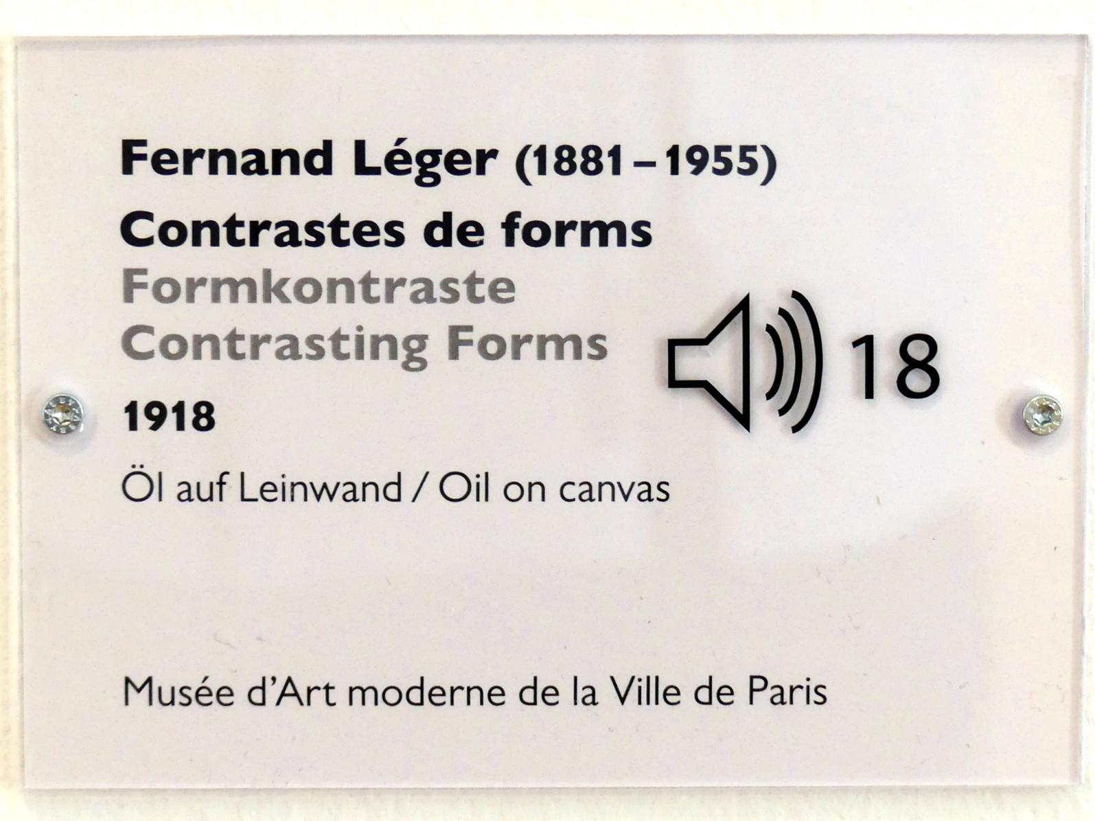 Fernand Léger (1912–1954), Formkontraste, Schwäbisch Hall, Kunsthalle Würth, Ausstellung "Das Musée d'Art moderne de la Ville de Paris zu Gast in der Kunsthalle Würth" vom 15.04.-15.09.2019, 1918, Bild 2/2