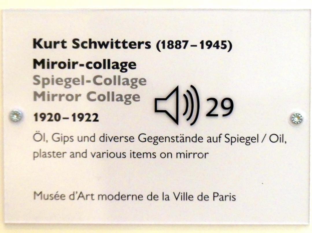 Kurt Schwitters (1919–1947), Spiegel-Collage, Schwäbisch Hall, Kunsthalle Würth, Ausstellung "Das Musée d'Art moderne de la Ville de Paris zu Gast in der Kunsthalle Würth" vom 15.04.-15.09.2019, 1920–1922, Bild 3/3