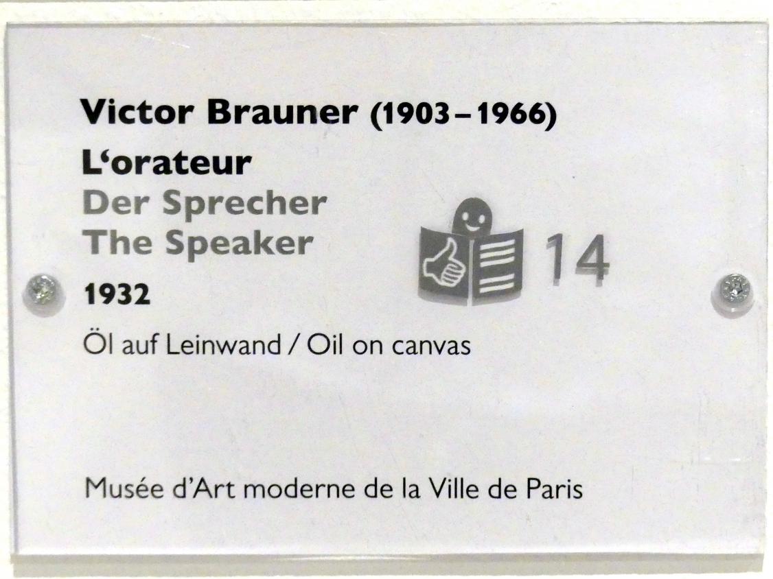 Victor Brauner (1930–1963), Der Sprecher, Schwäbisch Hall, Kunsthalle Würth, Ausstellung "Das Musée d'Art moderne de la Ville de Paris zu Gast in der Kunsthalle Würth" vom 15.04.-15.09.2019, 1932, Bild 2/2