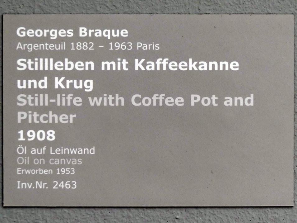 Georges Braque (1906–1956), Stillleben mit Kaffeekanne und Krug, Stuttgart, Staatsgalerie, Internationale Malerei und Skulptur 3, 1908, Bild 2/2