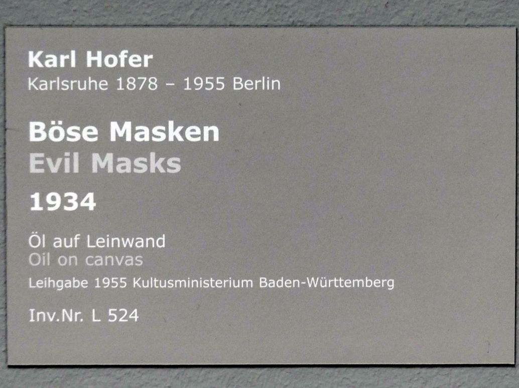 Karl Hofer (Carl Hofer) (1913–1950), Böse Masken, Stuttgart, Staatsgalerie, Internationale Malerei und Skulptur 7, 1934, Bild 2/2