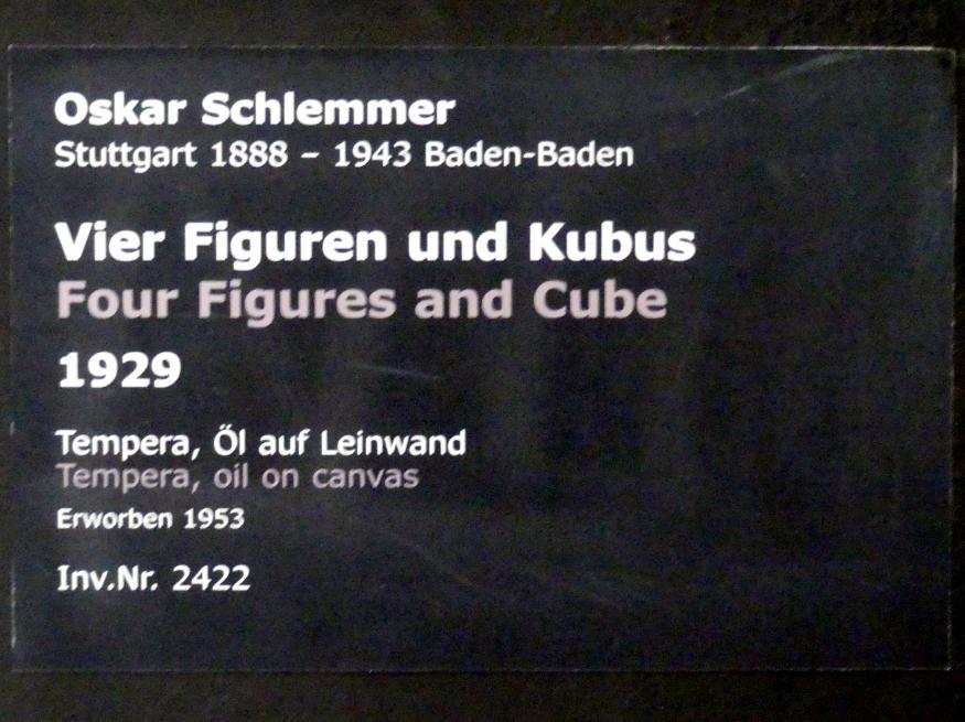 Oskar Schlemmer (1919–1937), Vier Figuren und Kubus, Stuttgart, Staatsgalerie, Internationale Malerei und Skulptur 9, 1929, Bild 2/2