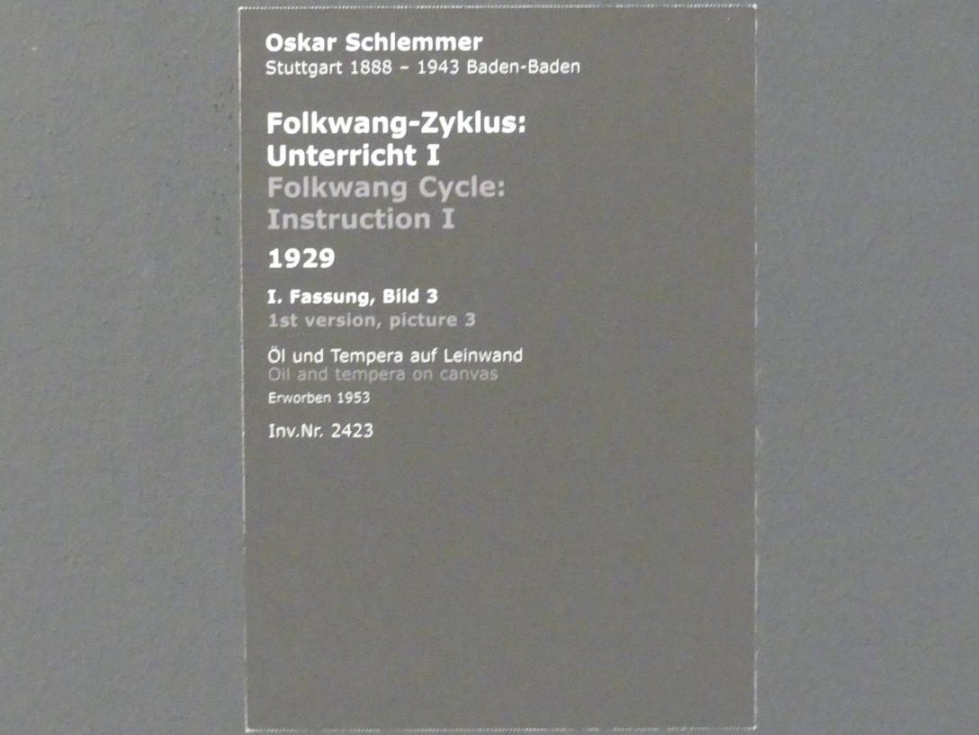 Oskar Schlemmer (1919–1937), Folkwang-Zyklus: Unterricht I, Stuttgart, Staatsgalerie, Internationale Malerei und Skulptur 9, 1929, Bild 2/2