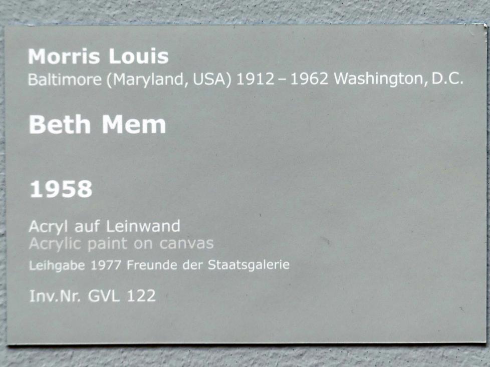 Morris Louis (1958–1961), Beth Mem, Stuttgart, Staatsgalerie, Internationale Malerei und Skulptur 15, 1958, Bild 3/3