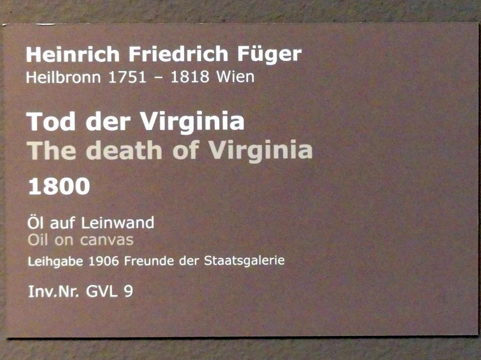 Heinrich Friedrich Füger (1788–1811), Tod der Virginia, Stuttgart, Staatsgalerie, Europäische Malerei und Skulptur 8, 1800, Bild 2/2