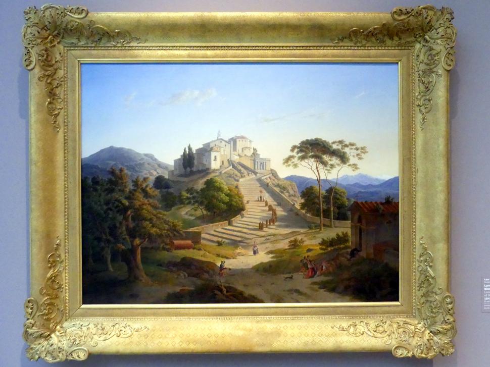 Leo von Klenze (1834–1861), Landschaft mit Blick auf das Kloster Monte Sacro bei Lugano, Stuttgart, Staatsgalerie, Europäische Malerei und Skulptur 9, 1841–1842, Bild 1/2