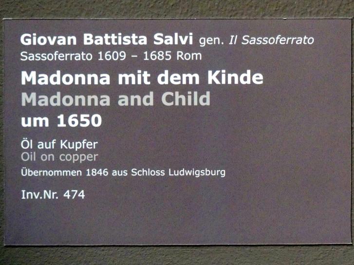 Giovanni Battista Salvi (Sassoferrato) (1638–1672), Madonna mit dem Kinde, Stuttgart, Staatsgalerie, Italienische Malerei 5, um 1650, Bild 2/2