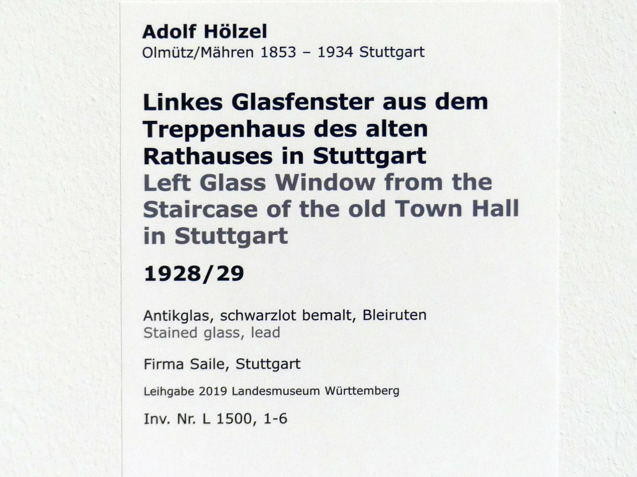 Adolf Hölzel (1880–1933), Linkes Glasfenster aus dem Treppenhaus des alten Rathauses in Stuttgart, Stuttgart, Altes Rathaus, jetzt Stuttgart, Staatsgalerie, Teppenhaus, 1928–1929, Bild 2/2