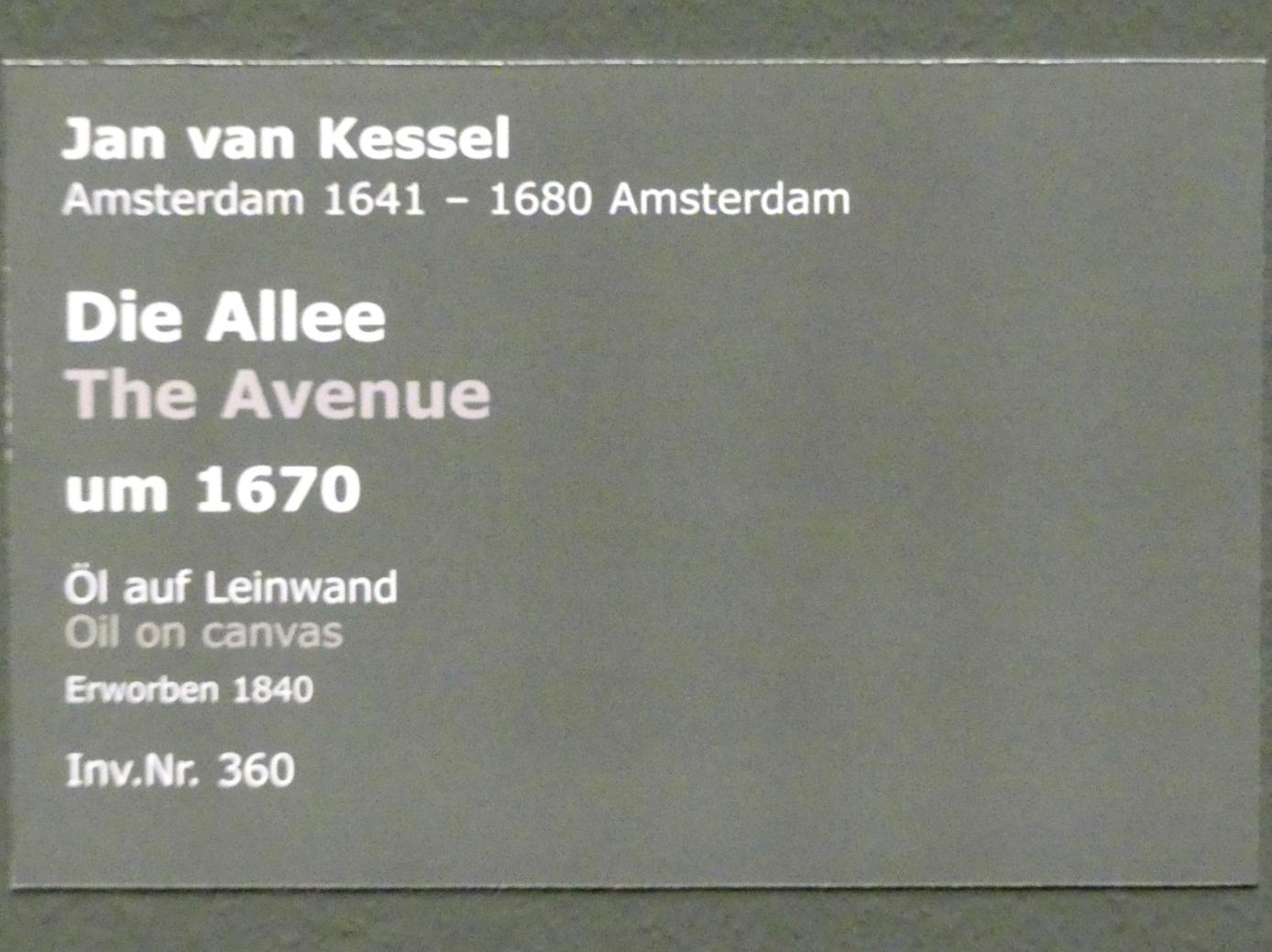 Jan van Kessel (1655–1670), Die Allee, Stuttgart, Staatsgalerie, Niederländische Malerei 4, um 1670, Bild 2/2