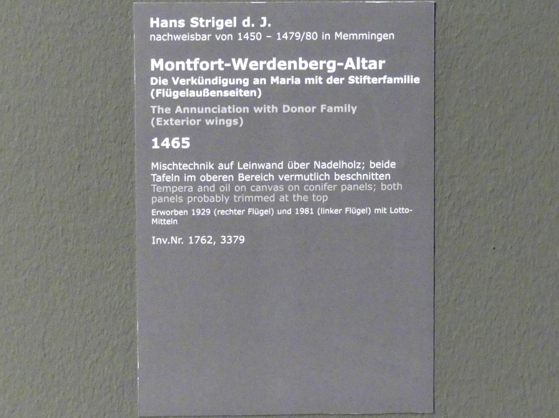 Hans Strigel der Jüngere (1465), Montfort-Werdenberg-Altar, Stuttgart, Staatsgalerie, Altdeutsche Malerei 1, 1465, Bild 2/2