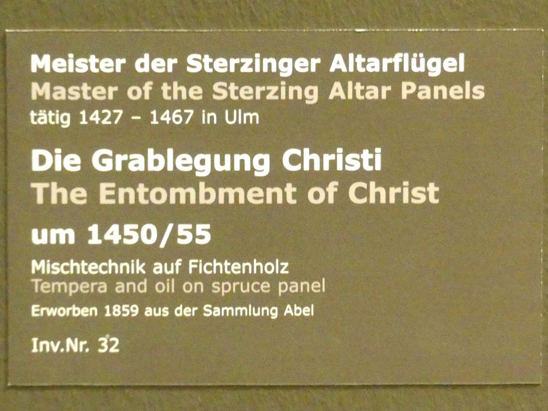 Meister der Sterzinger Altarflügel (1452–1465), Die Grablegung Christi, Stuttgart, Staatsgalerie, Altdeutsche Malerei 2, um 1450–1455, Bild 2/2