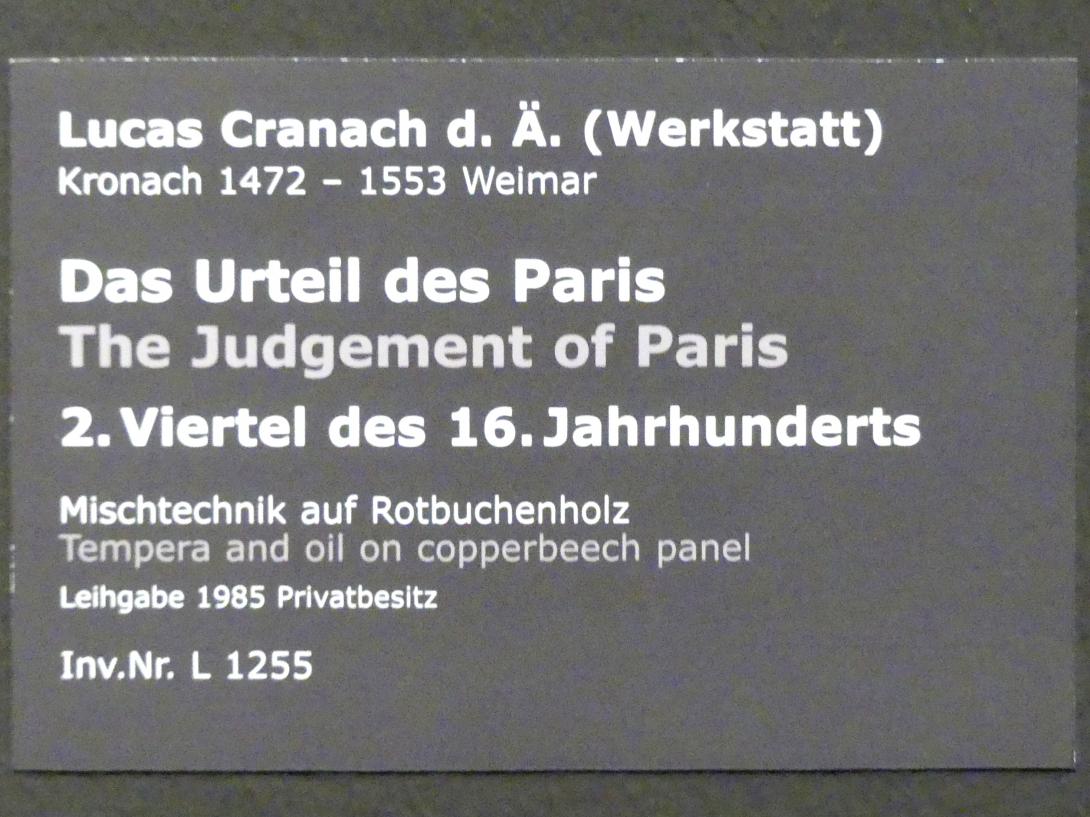 Lucas Cranach der Ältere (Werkstatt) (1515–1550), Das Urteil des Paris, Stuttgart, Staatsgalerie, Altdeutsche Malerei 4, 2. Viertel 16. Jhd., Bild 2/2