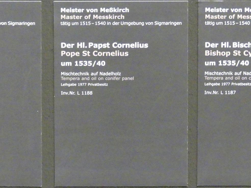 Meister von Meßkirch (1525–1540), Der Hl. Papst Cornelius, Stuttgart, Staatsgalerie, Altdeutsche Malerei 5, um 1535–1540, Bild 2/2