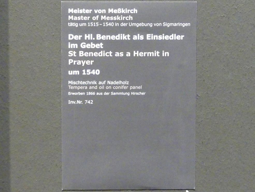 Meister von Meßkirch (1525–1540), Der Hl. Benedikt als Einsiedler im Gebet, Stuttgart, Staatsgalerie, Altdeutsche Malerei 5, um 1540, Bild 2/2