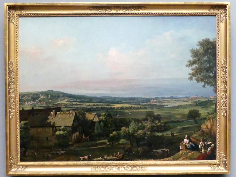 Bernardo Bellotto (Canaletto) (1738–1779), Die Elbaue zwischen Pirna und Pillnitz, Dresden, Gemäldegalerie Alte Meister, 2. OG: Bellottos Dresden, um 1766