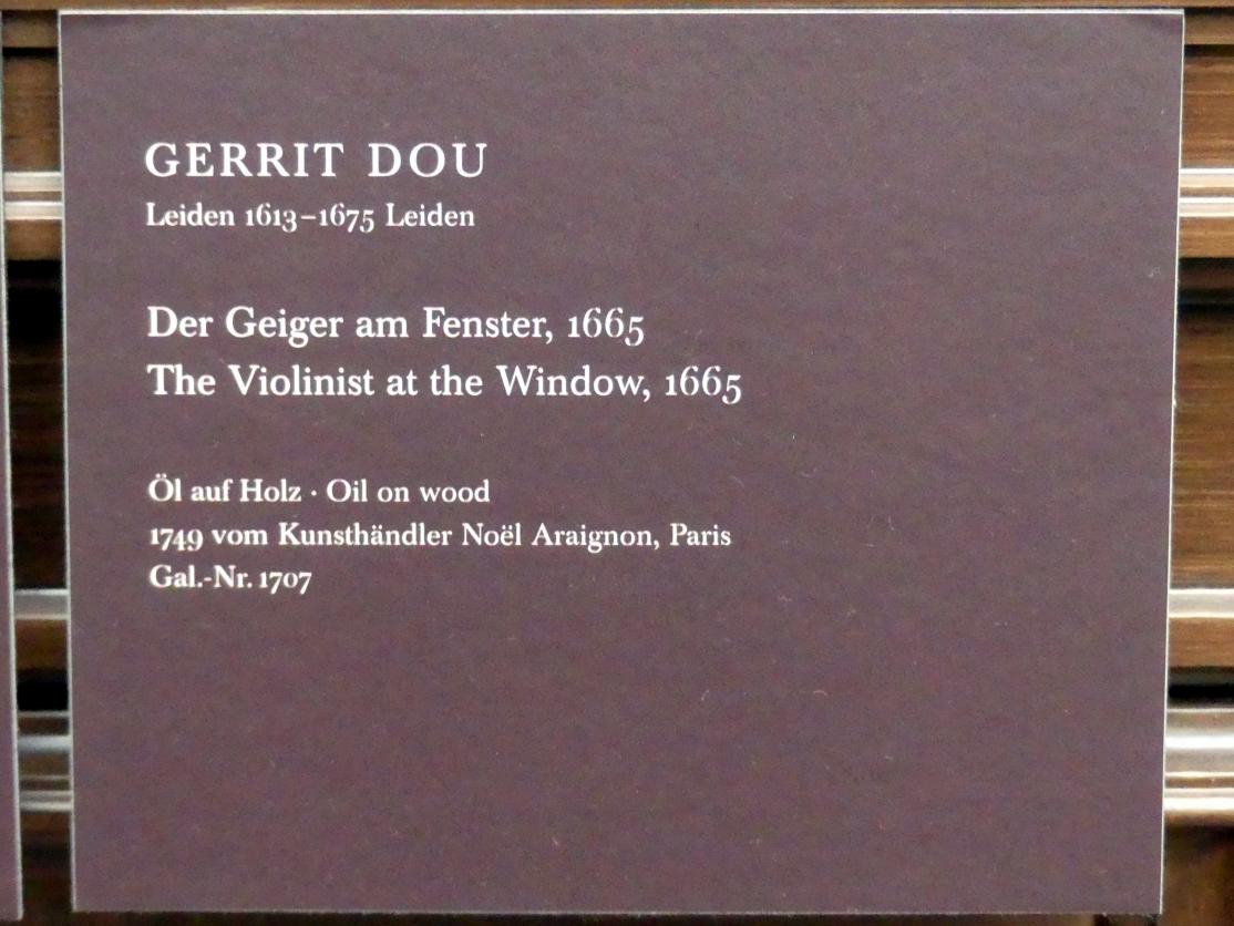 Gerard Dou (Gerrit Dou) (1629–1672), Der Geiger am Fenster, Dresden, Gemäldegalerie Alte Meister, 2. OG: Niederländische Genremalerei, 1665, Bild 2/2