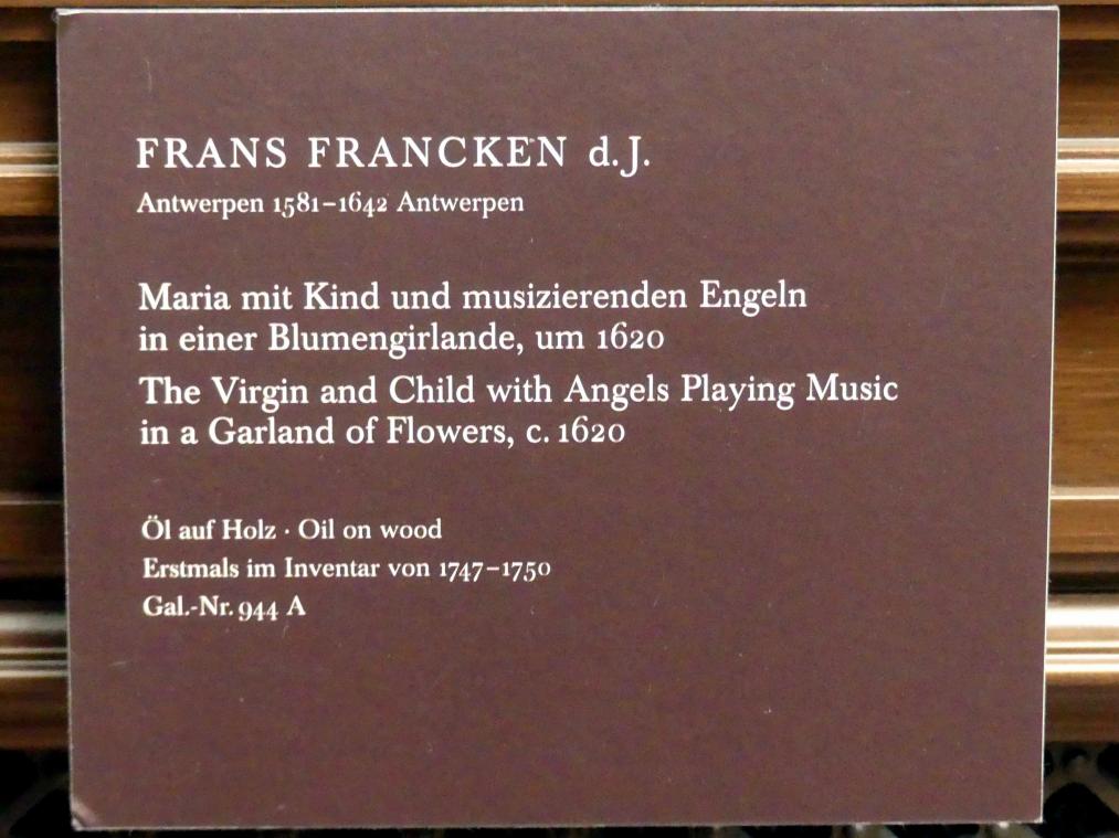 Frans Francken der Jüngere (Frans II Francken) (1607–1633), Maria mit Kind und musizierenden Engeln in einer Blumengirlande, Dresden, Gemäldegalerie Alte Meister, 2. OG: Stillleben, um 1620, Bild 2/2