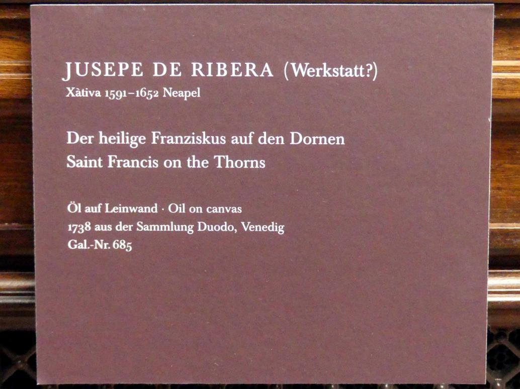 Jusepe de Ribera (1607–1650), Der heilige Franziskus auf den Dornen, Dresden, Gemäldegalerie Alte Meister, 1. OG: Historienmalerei, Undatiert, Bild 2/2