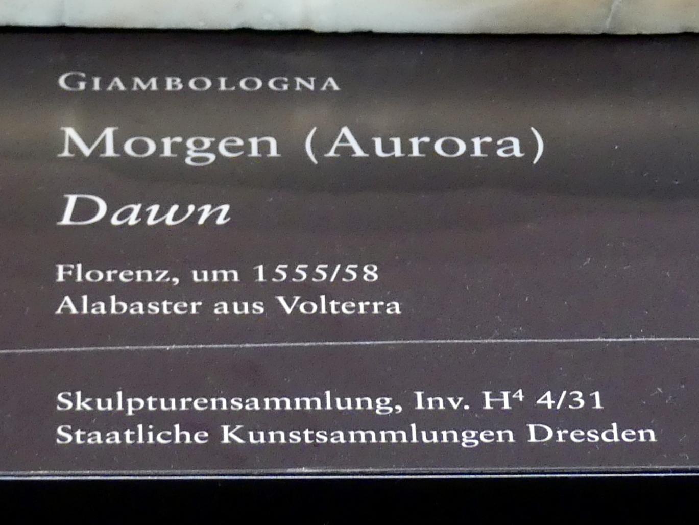 Giovanni da Bologna (Giambologna) (1556–1608), Morgen (Aurora), Dresden, Gemäldegalerie Alte Meister, 1. OG: Skulpturen 15.-18. Jahrhundert, um 1555–1558, Bild 2/3