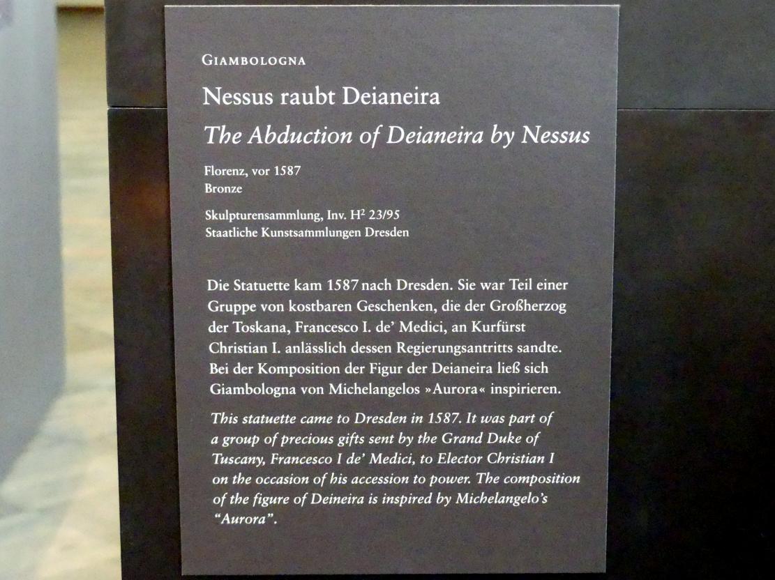 Giovanni da Bologna (Giambologna) (1556–1608), Nessus raubt Deianira, Dresden, Gemäldegalerie Alte Meister, 1. OG: Skulpturen 15.-18. Jahrhundert, vor 1587, Bild 5/5