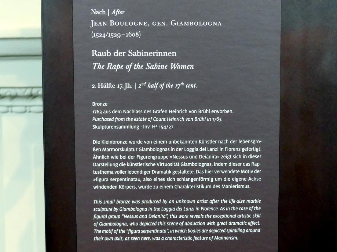 Raub der Sabinerinnen, Dresden, Gemäldegalerie Alte Meister, 1. OG: Skulpturen 15.-18. Jahrhundert, 2. Hälfte 17. Jhd., Bild 4/4