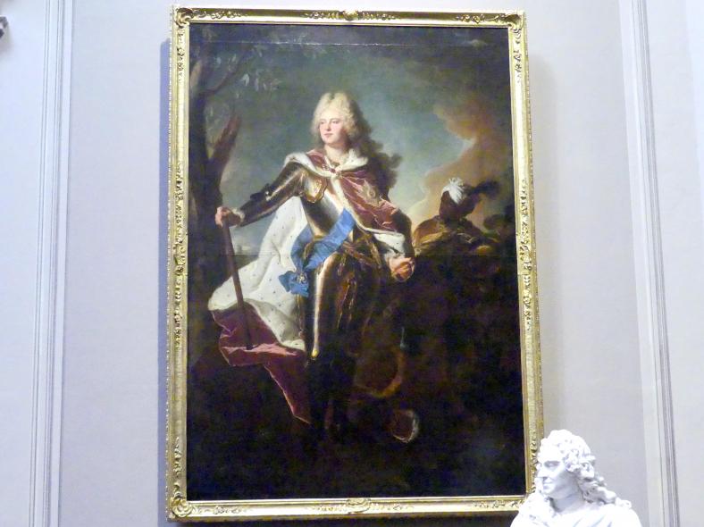 Hyacinthe Rigaud (1688–1740), Kurprinz Friedrich August von Sachsen (1696-1763), Dresden, Gemäldegalerie Alte Meister, 1. OG: Skulpturen 15.-18. Jahrhundert, 1714, Bild 1/2