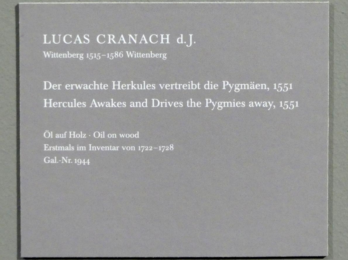 Lucas Cranach der Jüngere (1537–1586), Der erwachte Herkules vertreibt die Pygmäen, Dresden, Gemäldegalerie Alte Meister, EG: Cranach, 1551, Bild 2/2