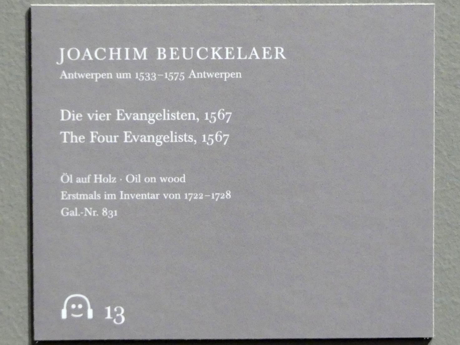 Joachim Beuckelaer (1561–1574), Die vier Evangelisten, Dresden, Gemäldegalerie Alte Meister, EG: Altäre und Andachtsbilder, 1567, Bild 2/2