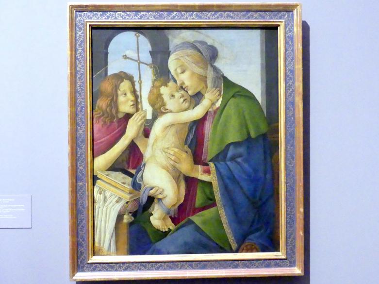 Sandro Botticelli (1462–1500), Maria mit dem Kind und dem Johannesknaben, Dresden, Gemäldegalerie Alte Meister, EG: Altäre und Andachtsbilder, um 1490–1500, Bild 1/2