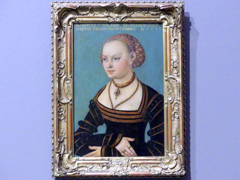 Lucas Cranach der Ältere (Werkstatt) (1515–1550), Margarethe von Ponickau, Dresden, Gemäldegalerie Alte Meister, EG: Porträts 1, 1536, Bild 1/2