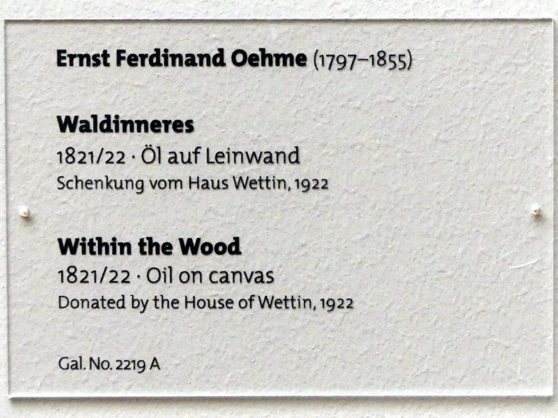 Ernst Ferdinand Oehme (1821–1853), Waldinneres, Dresden, Albertinum, Galerie Neue Meister, 2. Obergeschoss, Saal 1, 1821–1822, Bild 2/2