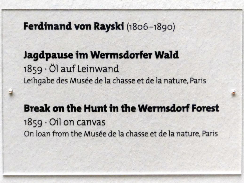 Ferdinand von Rayski (1837–1875), Jagdpause im Wermsdorfer Wald, Dresden, Albertinum, Galerie Neue Meister, 2. Obergeschoss, Saal 1, 1859, Bild 2/2
