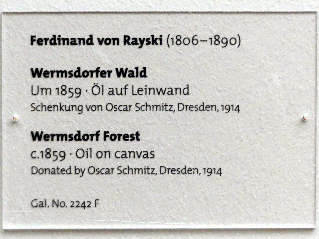 Ferdinand von Rayski (1837–1875), Wermsdorfer Wald, Dresden, Albertinum, Galerie Neue Meister, 2. Obergeschoss, Saal 1, um 1859, Bild 2/2
