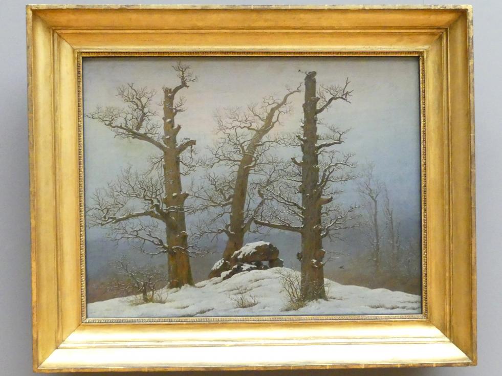 Caspar David Friedrich (1798–1836), Hünengrab im Schnee, Dresden, Albertinum, Galerie Neue Meister, 2. Obergeschoss, Saal 2, um 1807, Bild 1/2