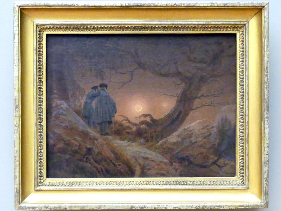 Caspar David Friedrich (1798–1836), Zwei Männer in Betrachtung des Mondes, Dresden, Albertinum, Galerie Neue Meister, 2. Obergeschoss, Saal 2, 1819–1820