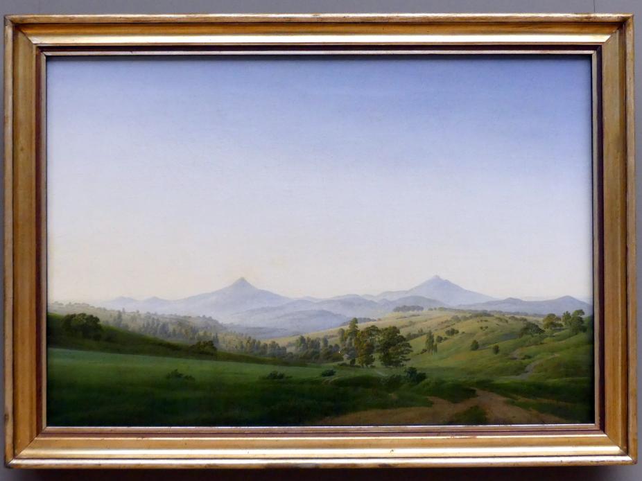 Caspar David Friedrich (1798–1836), Böhmische Landschaft mit dem Milleschauer, Dresden, Albertinum, Galerie Neue Meister, 2. Obergeschoss, Saal 2, 1808