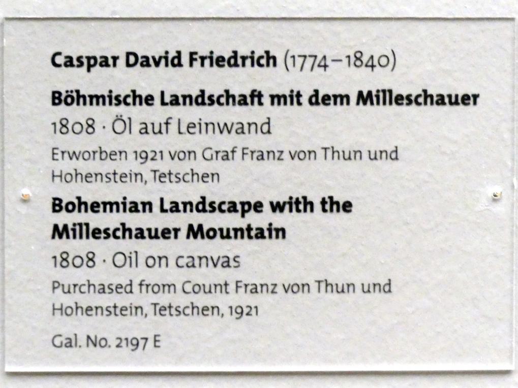 Caspar David Friedrich (1798–1836), Böhmische Landschaft mit dem Milleschauer, Dresden, Albertinum, Galerie Neue Meister, 2. Obergeschoss, Saal 2, 1808, Bild 2/2