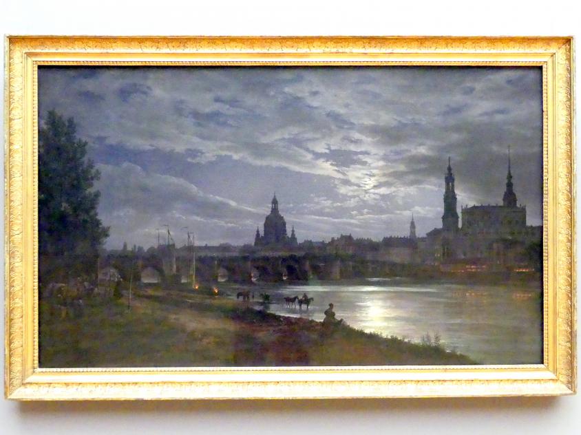 Johan Christian Clausen Dahl (1815–1852), Blick auf Dresden bei Vollmondschein, Dresden, Albertinum, Galerie Neue Meister, 2. Obergeschoss, Saal 3, 1839
