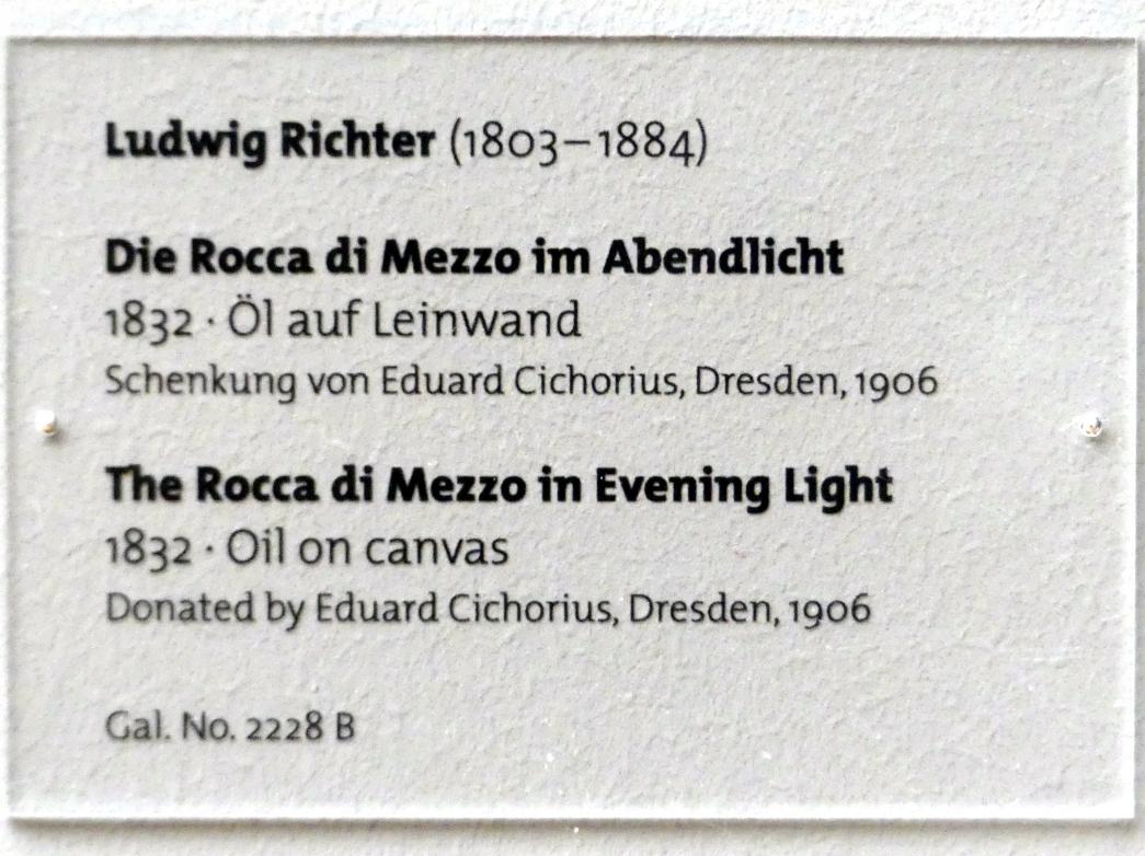 Ludwig Richter (1824–1884), Die Rocca di Mezzo im Abendlicht, Dresden, Albertinum, Galerie Neue Meister, 2. Obergeschoss, Saal 4, 1832, Bild 2/2