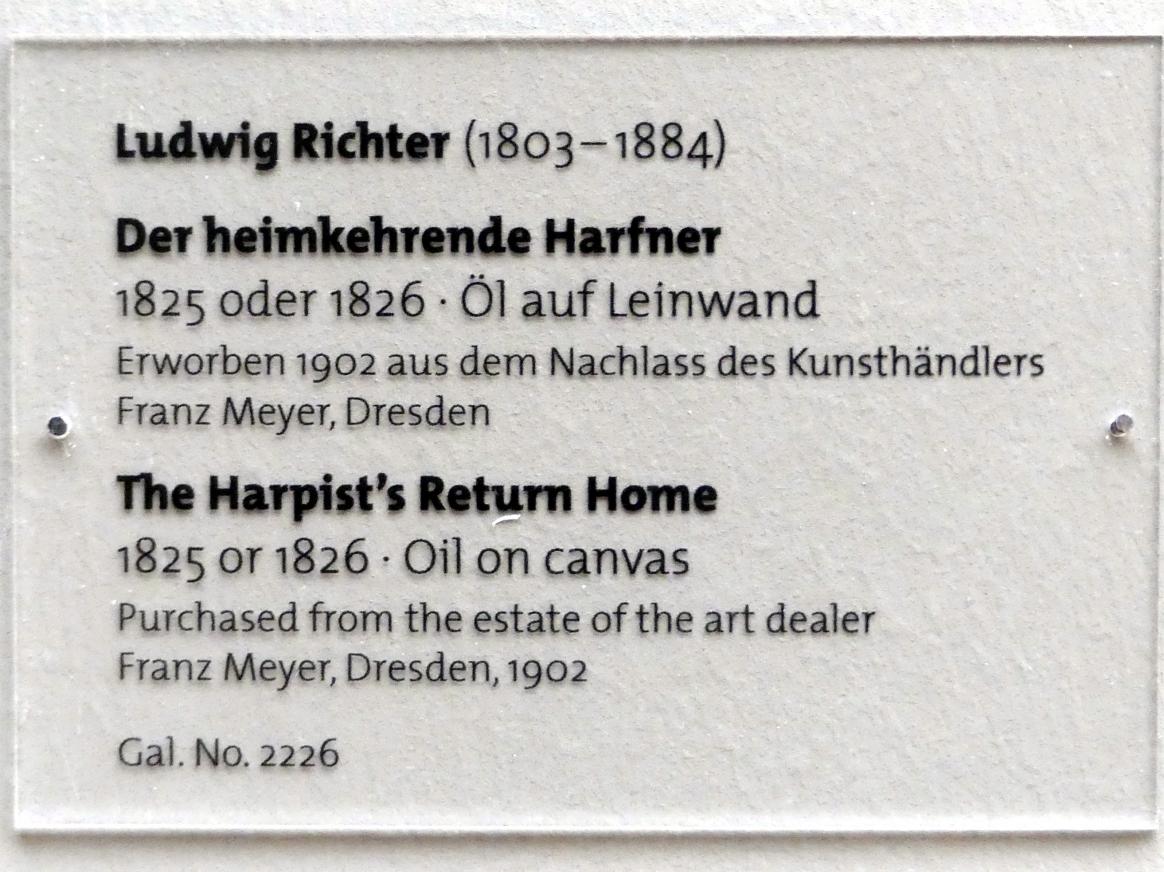 Ludwig Richter (1824–1884), Der heimkehrende Harfner, Dresden, Albertinum, Galerie Neue Meister, 2. Obergeschoss, Saal 4, um 1825, Bild 2/2