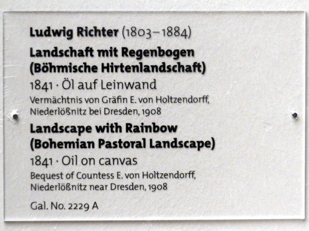 Ludwig Richter (1824–1884), Landschaft mit Regenbogen (Böhmische Hirtenlandschaft), Dresden, Albertinum, Galerie Neue Meister, 2. Obergeschoss, Saal 4, 1841, Bild 2/2