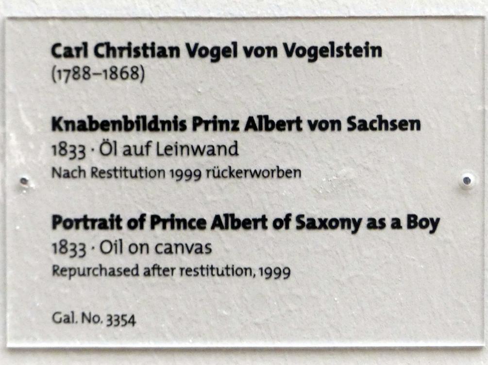 Carl Christian Vogel von Vogelstein (1816–1853), Knabenbildnis Prinz Albert von Sachsen, Dresden, Albertinum, Galerie Neue Meister, 2. Obergeschoss, Saal 4, 1833, Bild 2/2